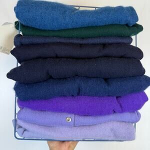 11 Pieces 100% Cashmere Cutter Lot Fabric Upcycle Craft Flaws Purple Blue Green